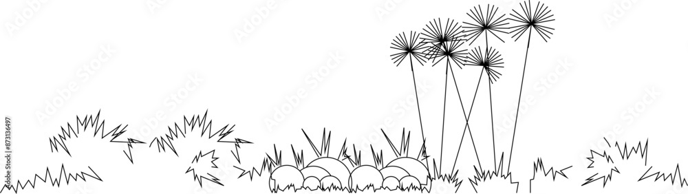 Obraz premium Vector silhouette illustration sketch detailed design of a collection of trees with lots of leaves and twigs in the garden