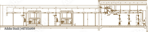 Sketch silhouette illustration vector detailed drawing of Chiller Plan Room Plan Elevation and Sections design for industry