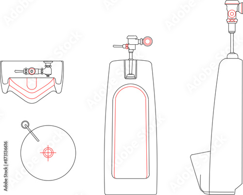 Vector silhouette illustration sketch drawing design detail Sanitary ware set monoblock urinal for urination 