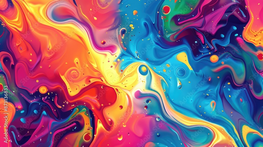 A vibrant abstract background with psychedelic patterns and bright, swirling colors