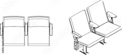 Vector silhouette illustration sketch of detailed design of chair furniture for waiting room