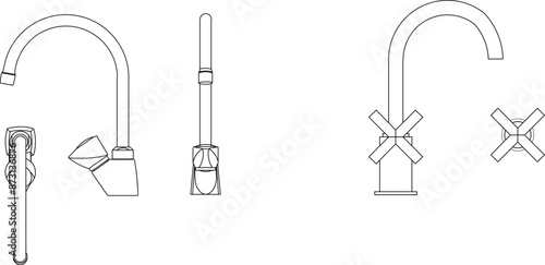 Vector silhouette illustration sketch of detailed design of Sanitary ware set of water faucet for bathroom sink