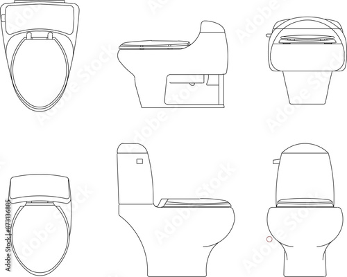 Vector silhouette illustration sketch of detailed design of Sanitary ware monoblock toilet set for bathroom