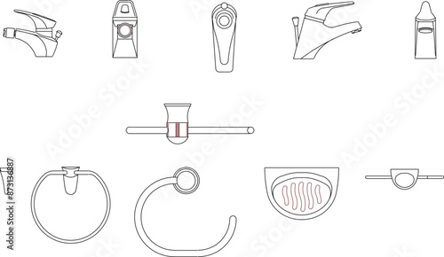 Vector silhouette illustration sketch of detailed design of Sanitary ware set for bathroom