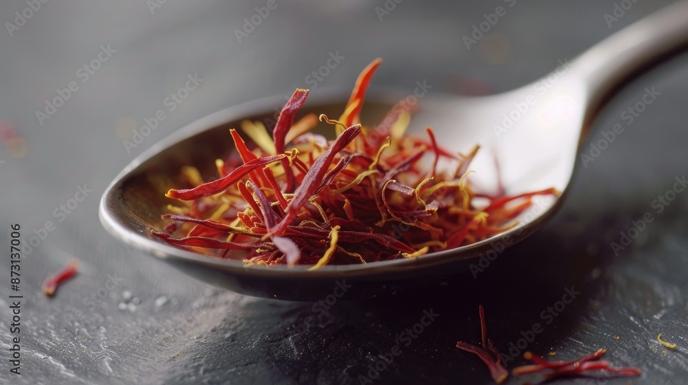 Fototapeta premium Saffron threads on a light spoon