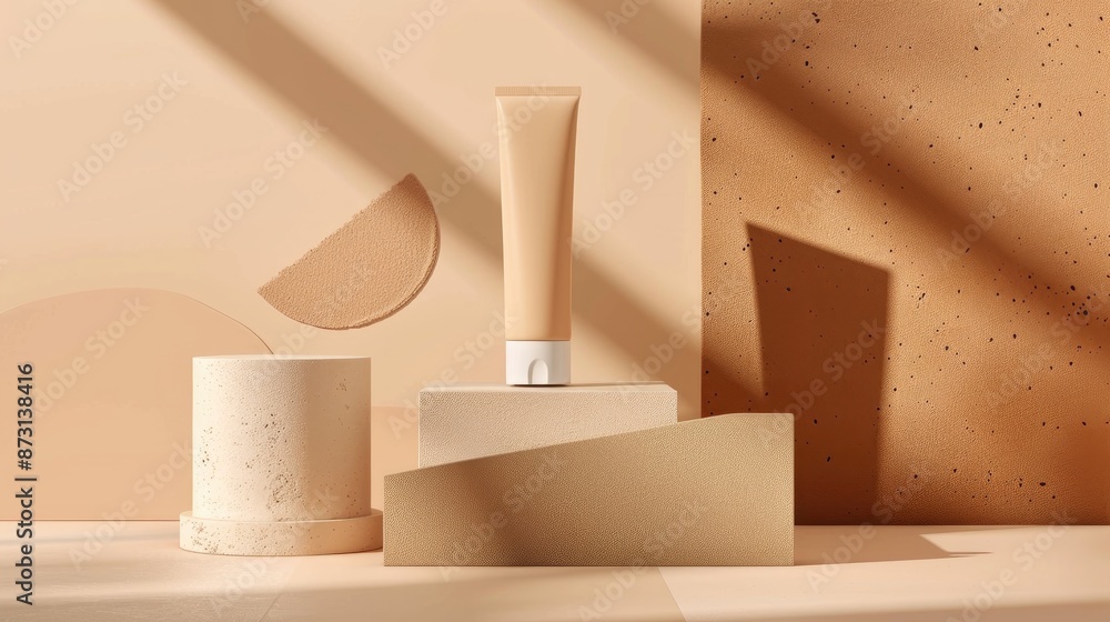 custom made wallpaper toronto digitalTonal foundation concept with a cosmetic tube on geometric stands in earthy shades for displaying products