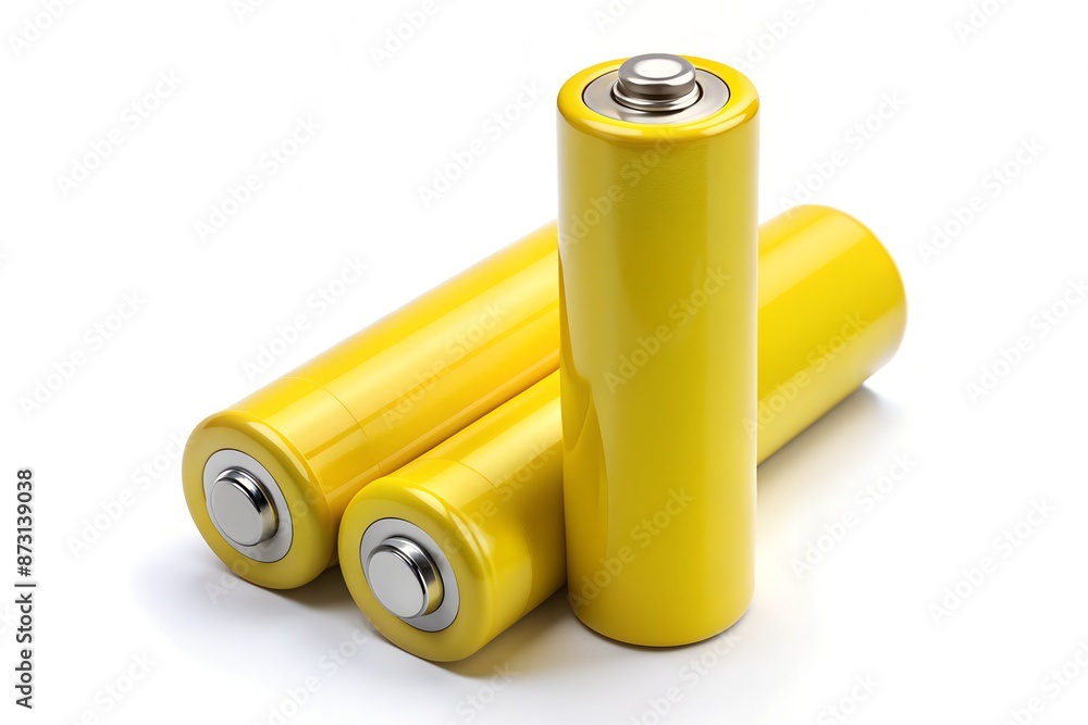 AA batteries, yellow cylinder alkaline isolated on white background AA batteries, yellow cylinder alkaline isolated on white background