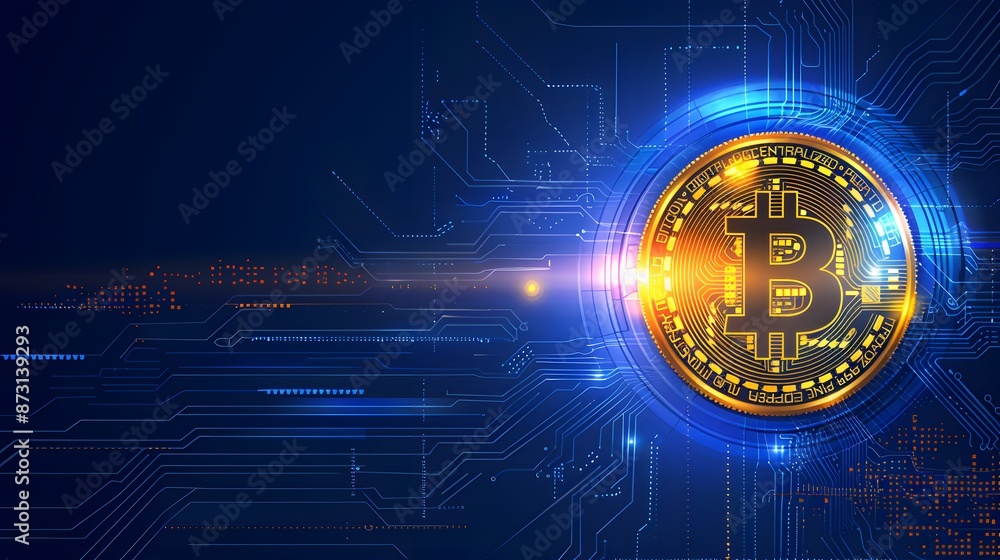 golden bitcoin on dark blue background golden bitcoin on dark blue background
