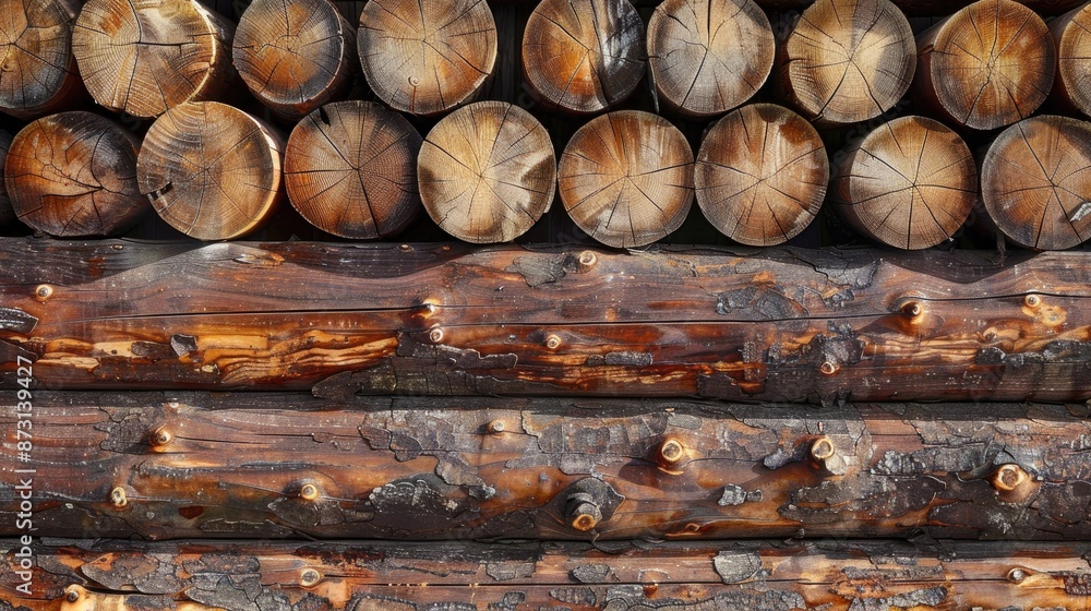 Background image of wooden log wall in brown color Background image of wooden log wall in brown color