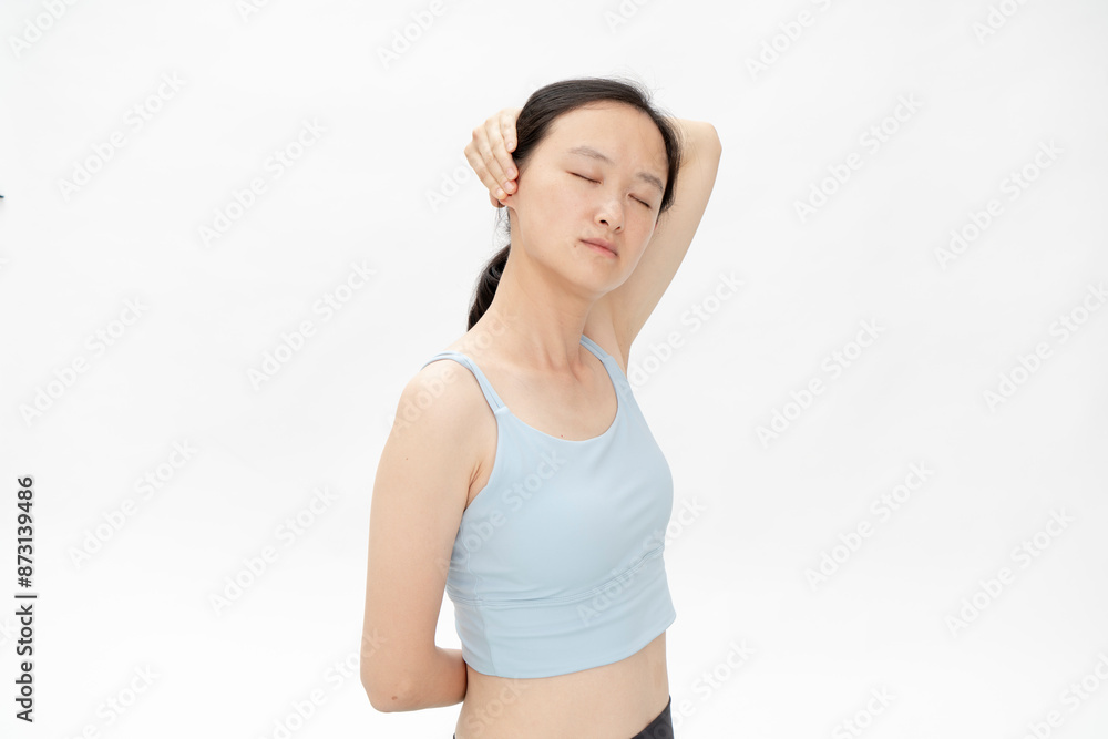 Beauty doing yoga with a white background Beauty doing yoga with a white background