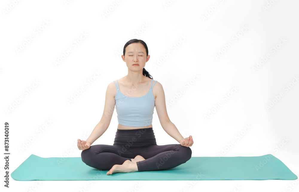 Beauty doing yoga with a white background Beauty doing yoga with a white background
