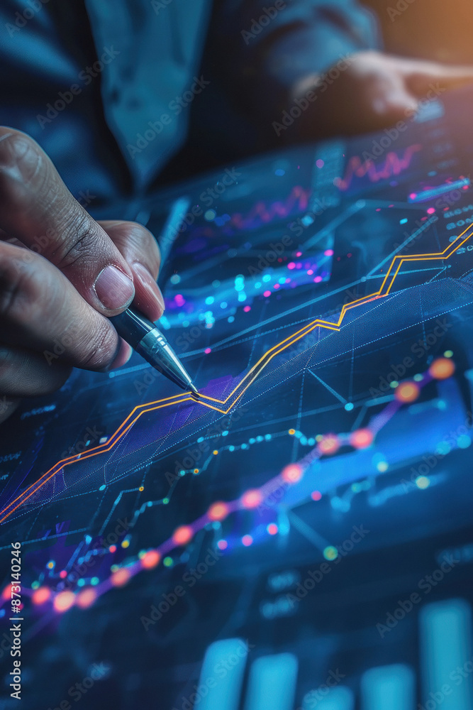Naklejka premium Businessman drawing a rising graph on digital screen