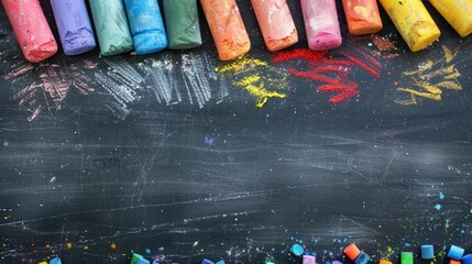 Chalkboard texture with colored sidewalk chalk border