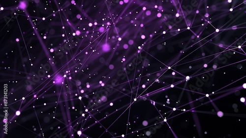 Clean tech pattern with purple lines and white dots on a black background, minimalistic and elegant