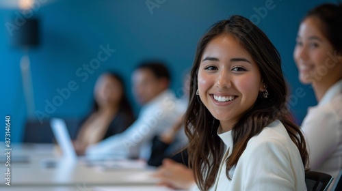 Wallpaper Mural Happy meeting and business portrait Asian woman for discussion and collaboration. In-person teamwork, planning, and project feedback with corporate office, company, and personnel Torontodigital.ca
