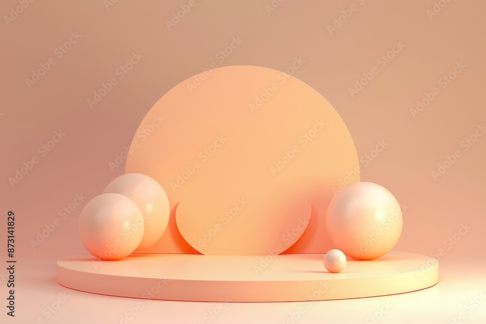 Fototapeta premium In 3D Minimalist background with simple geometric shapes and peach colors