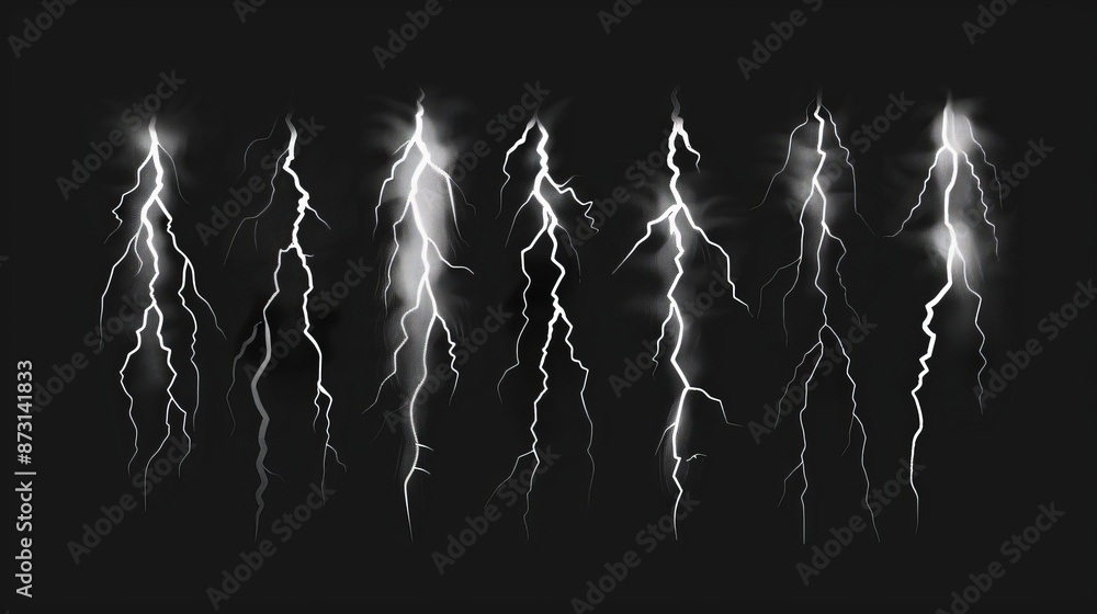 Vector illustration of a lightning strike bolt silhouettes sequence ...