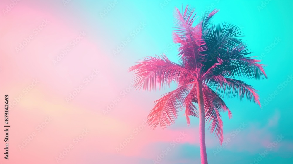Stylish Vaporwave Palm Tree in Neon Pink and Turquoise. Stylish Vaporwave Palm Tree in Neon Pink and Turquoise.