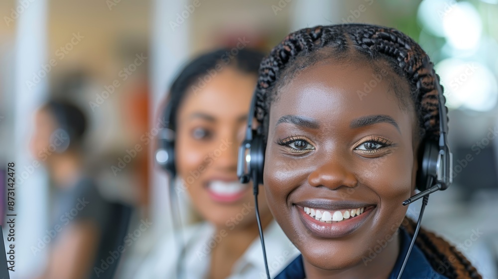 Profile, telemarketing, smiling women, call center, and support. Face, female consultants and agents with headsets, tech support, success, teamwork, counsel Profile, telemarketing, smiling women, call center, and support. Face, female consultants and agents with headsets, tech support, success, teamwork, counsel