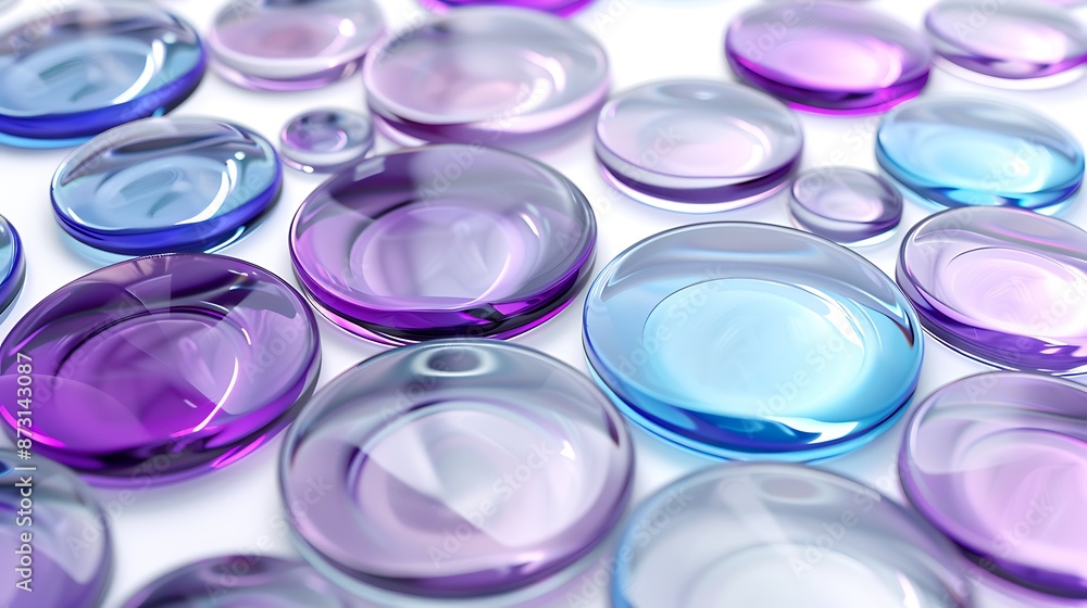 Clean technology composition with frosted glass circles in purple and blue, on a white background. Clean technology composition with frosted glass circles in purple and blue, on a white background.