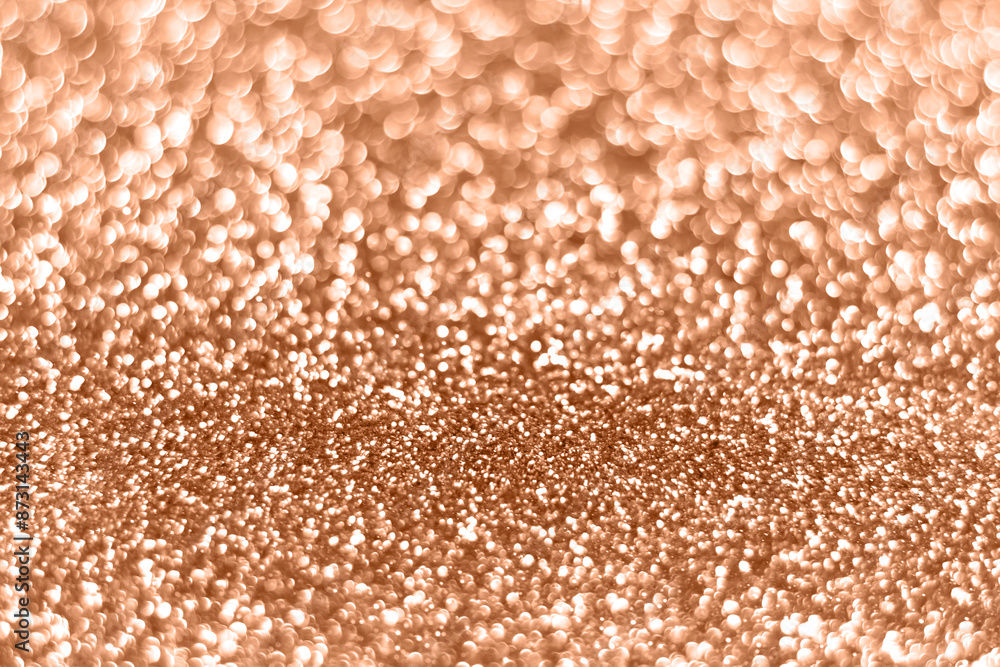 Peach fuzz sparkling glitter bokeh background, abstract defocused texture. Holiday lights Peach fuzz sparkling glitter bokeh background, abstract defocused texture. Holiday lights
