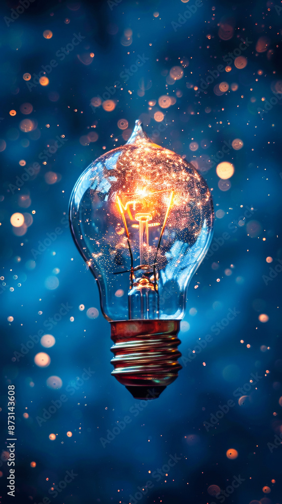 A light bulb glowing with light particles around, concept of innovation and technology idea or business strategy A light bulb glowing with light particles around, concept of innovation and technology idea or business strategy
