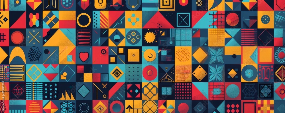 Intricate geometric patterns flat design, top view, mathematical theme, cartoon drawing, colored pastel. Intricate geometric patterns flat design, top view, mathematical theme, cartoon drawing, colored pastel.