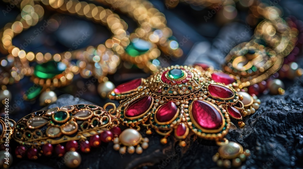 Indian jewelry for females on dark surface Indian jewelry for females on dark surface