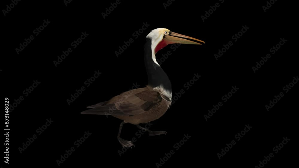 Central American Brown Pelican Bird - Walking Loop - Side View Close Up - Alpha Channel - Realistic naturalistic 3D animation isolated on transparent background Central American Brown Pelican Bird - Walking Loop - Side View Close Up - Alpha Channel - Realistic naturalistic 3D animation isolated on transparent background
