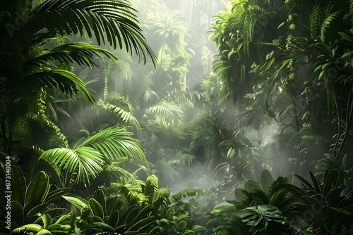 Sunlight Filtering Through Dense Tropical Jungle