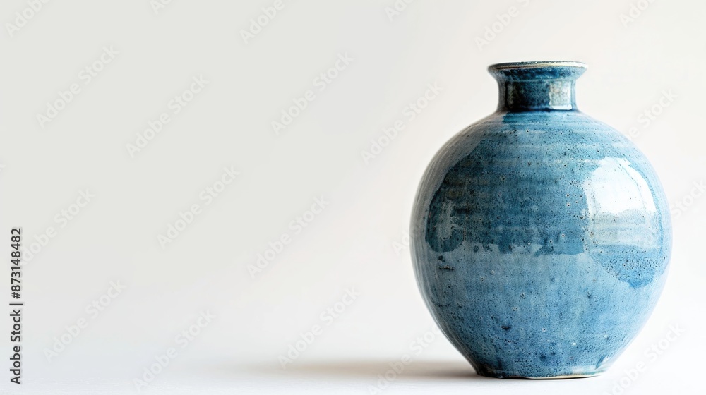 Antique blue ceramic vase on white background with copy space Antique blue ceramic vase on white background with copy space