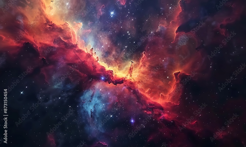 Fototapeta premium Cosmic Nebula with Explosive Colors and Starbursts, Galactic Abstract Wallpaper