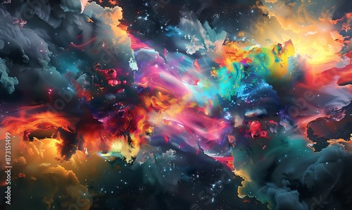 Cosmic Nebula with Explosive Colors and Starbursts, Galactic Abstract Wallpaper