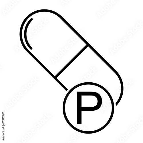 Mineral P icon, healthy medicine pill supplement symbol, complex vitamin vector illustration