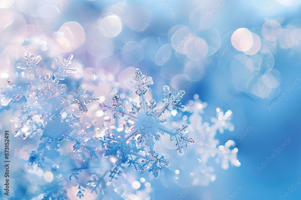 Beautiful snowflakes and ice crystals close-up Beautiful snowflakes and ice crystals close-up