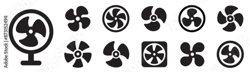 Fan icon set. Ventilator, propeller, cooler, conditioner - stock vector.