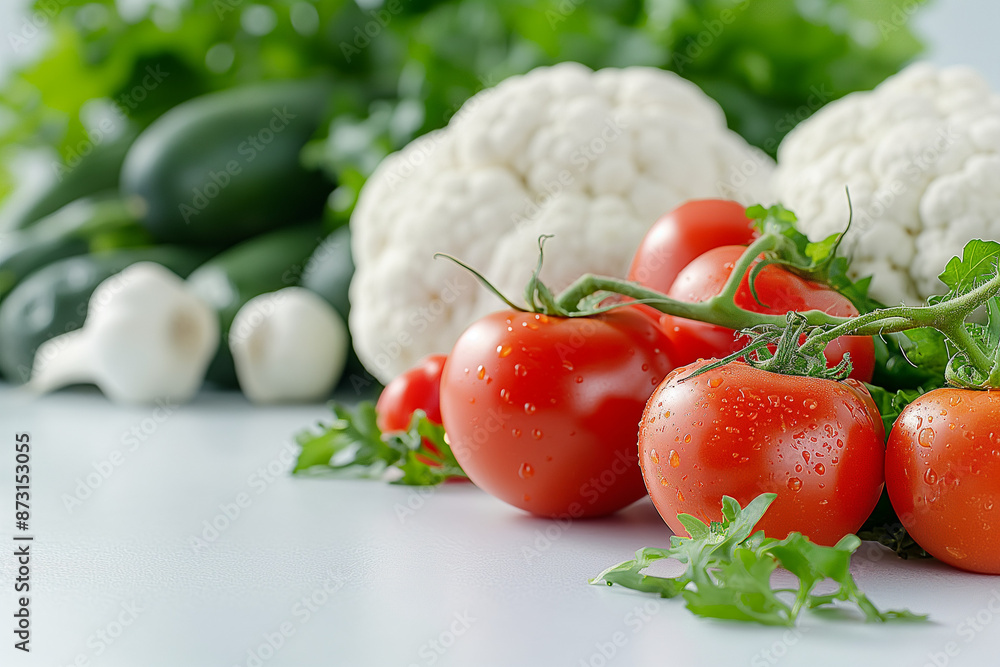 A bunch of tomatoes and cauliflower are on a table A bunch of tomatoes and cauliflower are on a table