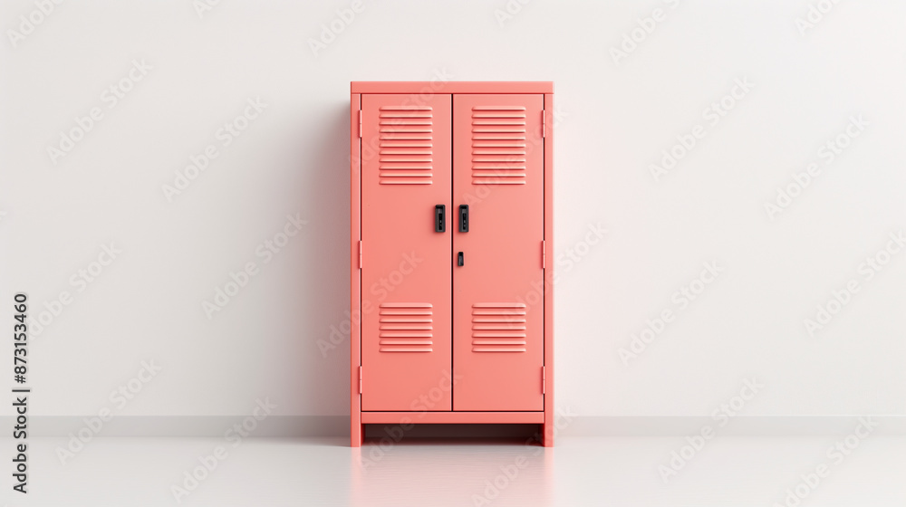 Pink school locker with dual doors and combination locks, standing against a white background, ideal for student use. Pink school locker with dual doors and combination locks, standing against a white background, ideal for student use.
