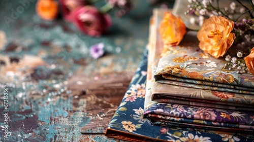 Concept of scrapbook and photobook using decorative fabric as background © TheWaterMeloonProjec