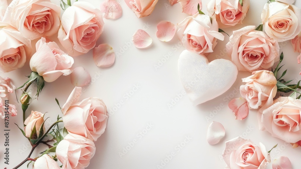 Design featuring pink roses heart on white with space for text Suitable for special occasions toned image Design featuring pink roses heart on white with space for text Suitable for special occasions toned image