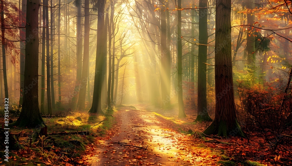 Fototapeta premium Sunbeams in the Autumn Forest