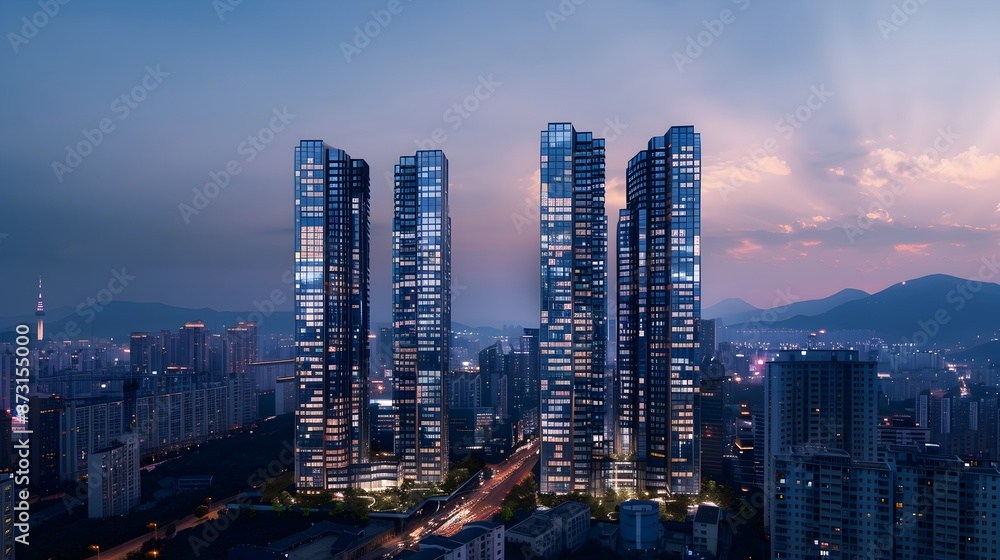 Dazzling Metropolis Skyline at Twilight Glowing with Towering Skyscrapers and Bustling Cityscape Dazzling Metropolis Skyline at Twilight Glowing with Towering Skyscrapers and Bustling Cityscape