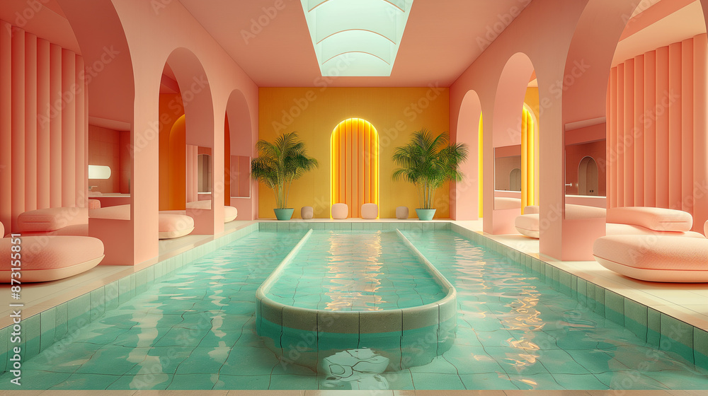 Obraz premium Minimalistisches und helles Design von einem leeren Spa mit Wasserbecken