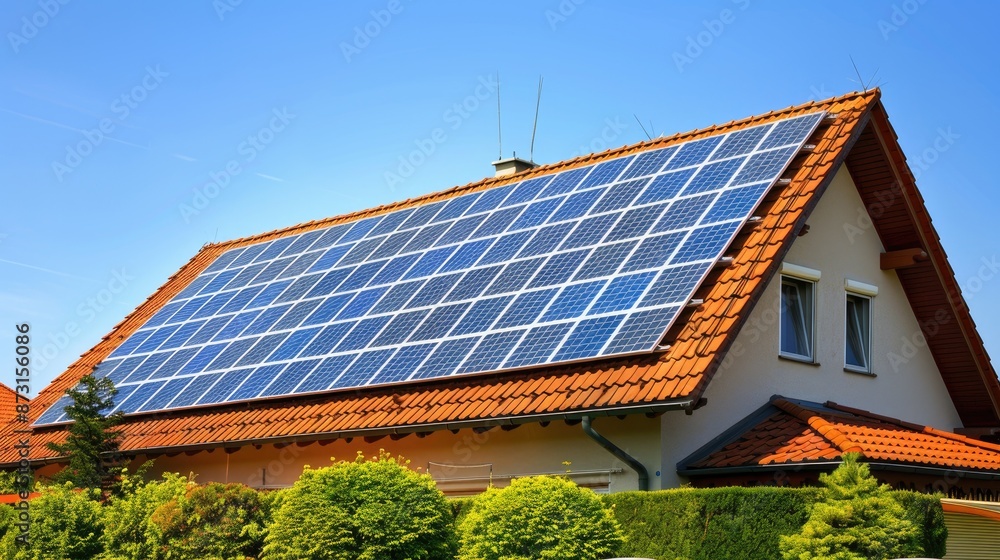 Fototapeta premium House with solar panel under clear sunny sky
