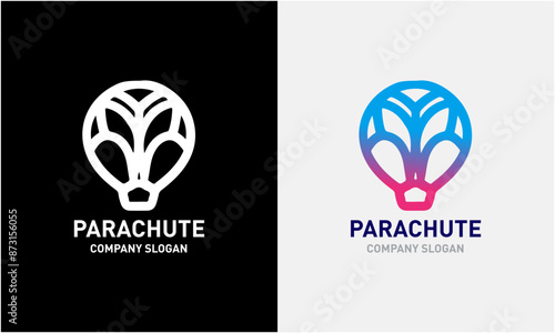 Parachute logo icon, sky flower parachute, sports air bird man fly parachute design symbol 