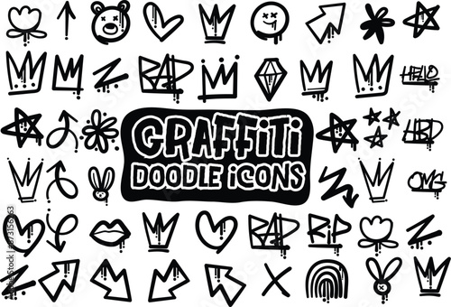 Graffiti Doodle Hand-Drawn Art: Bold and Creative Urban Illustrations for Unique Design Projects