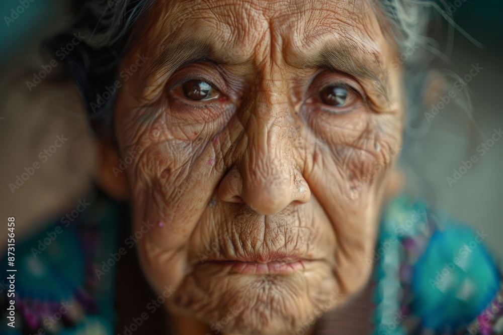 A close-up portrait of an elderly woman with profound wrinkles and a deep gaze, capturing the essence of her life experiences, wisdom, and resilience, set against a soft background. A close-up portrait of an elderly woman with profound wrinkles and a deep gaze, capturing the essence of her life experiences, wisdom, and resilience, set against a soft background.