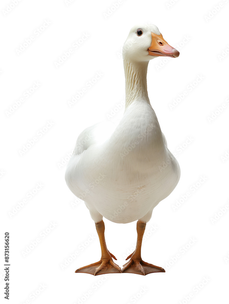 Full-sized goose in sharp focus, isolated on a pure white background, showing detailed feathers and body Full-sized goose in sharp focus, isolated on a pure white background, showing detailed feathers and body