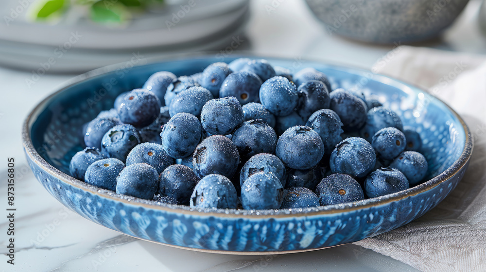 A bowl of fresh blueberries on a marble surface. A bowl of fresh blueberries on a marble surface.