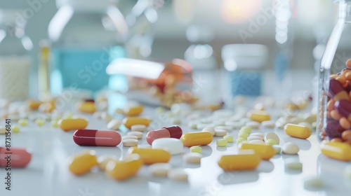 Development of Medicines on White Table with Tablets and Pills